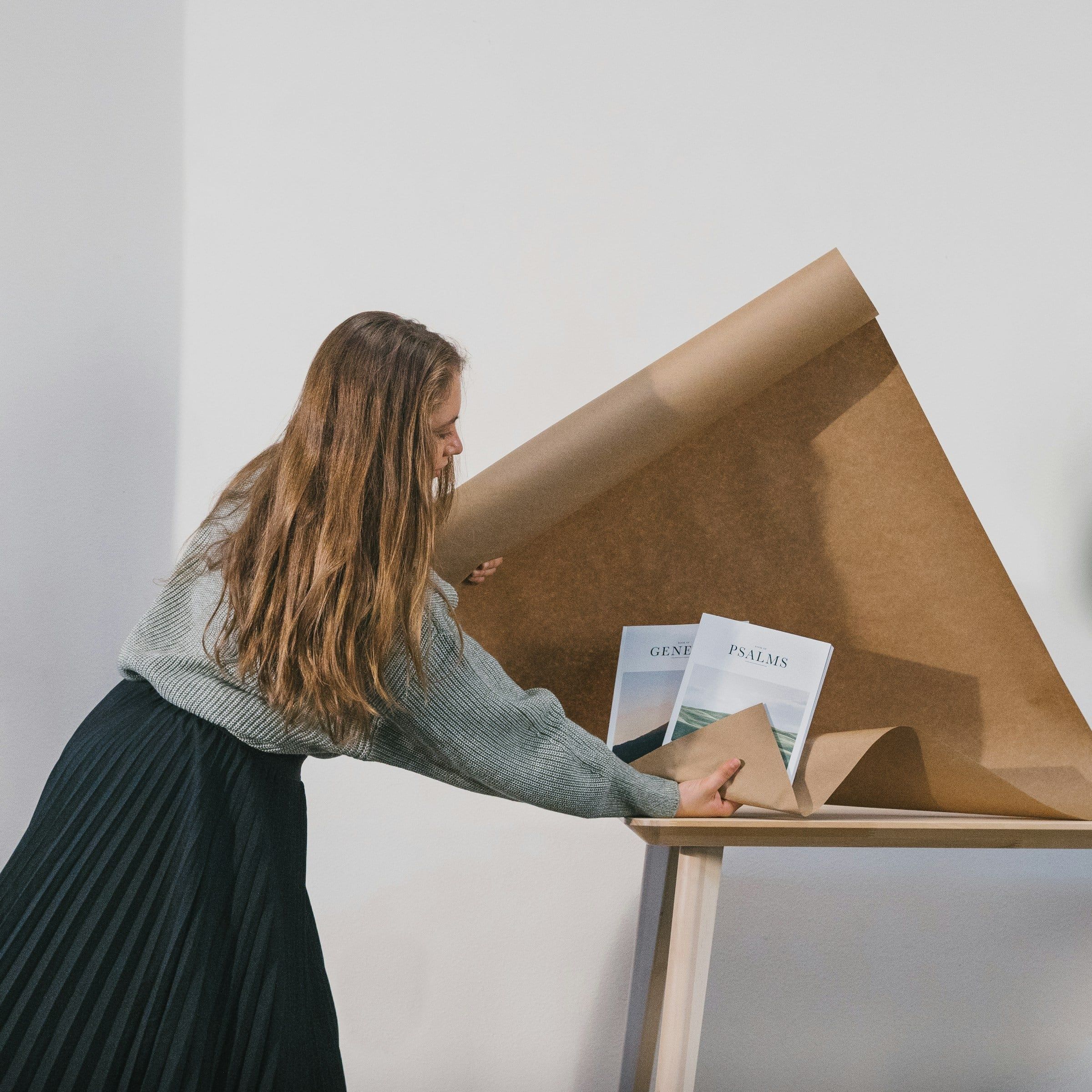 Wrapping books in kraft packing paper
